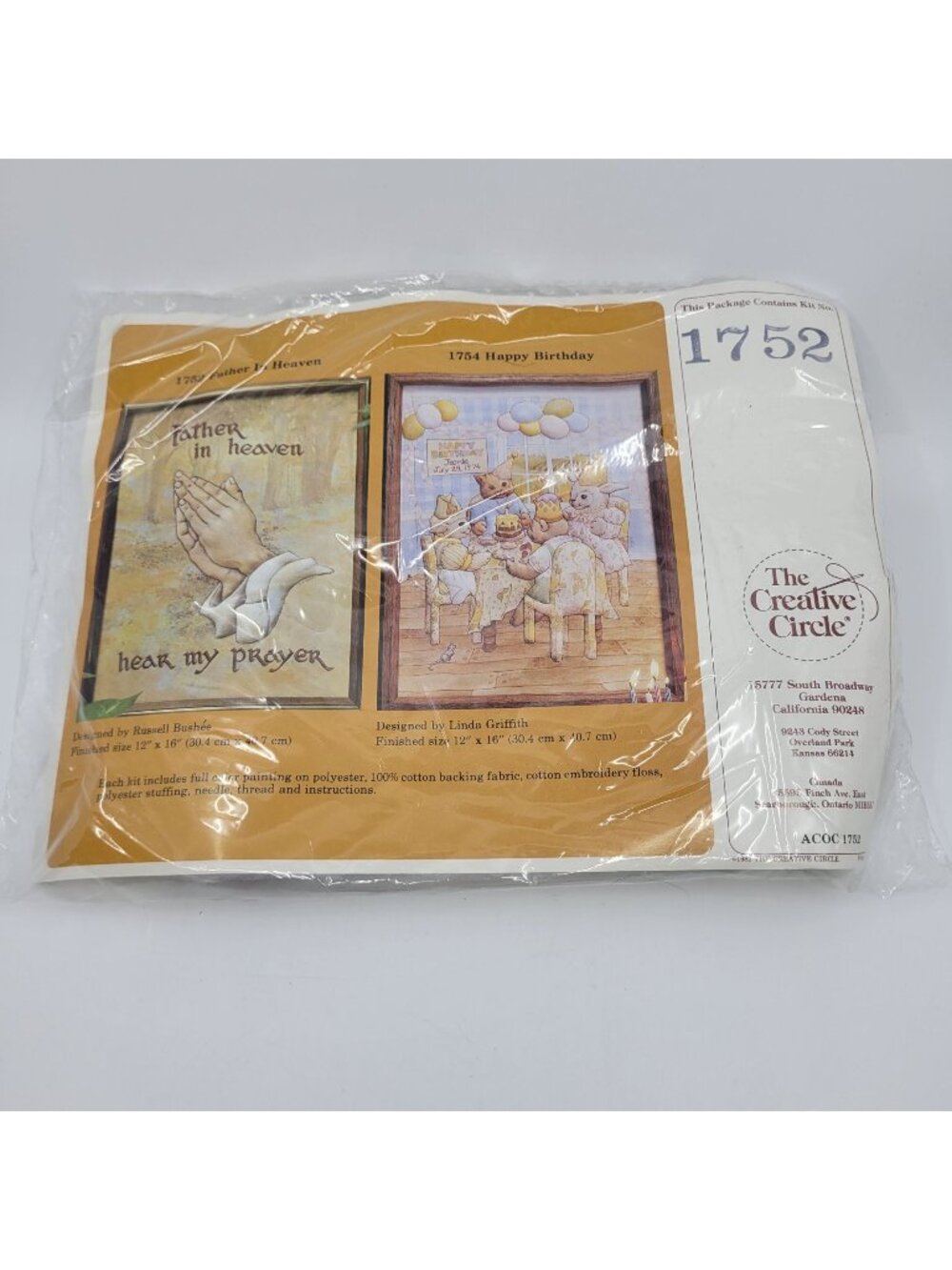 Vintage Creative Circle Applique Kit SEALED #1752 Father in Heaven & Happy Birth